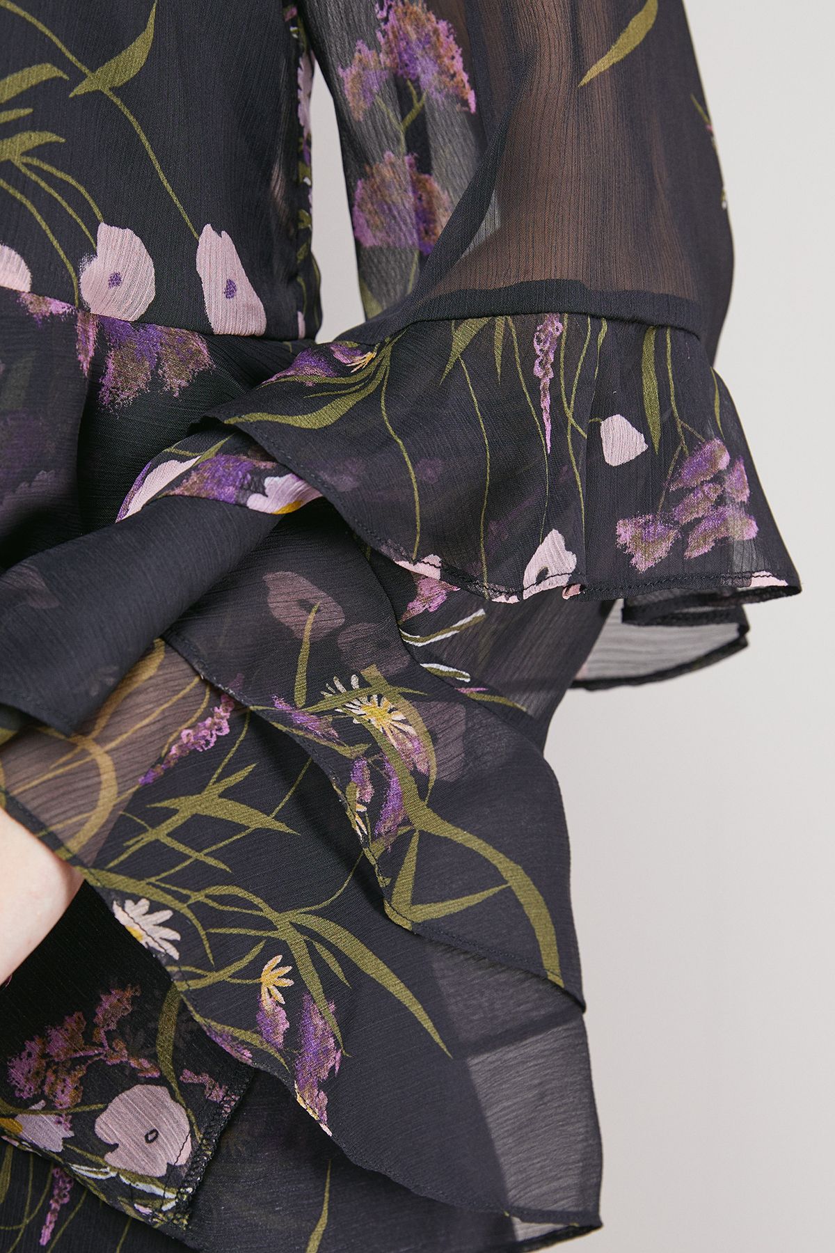 Oasis Layered Ruffle Sleeve Bow Back Mini Dress Floral image 5