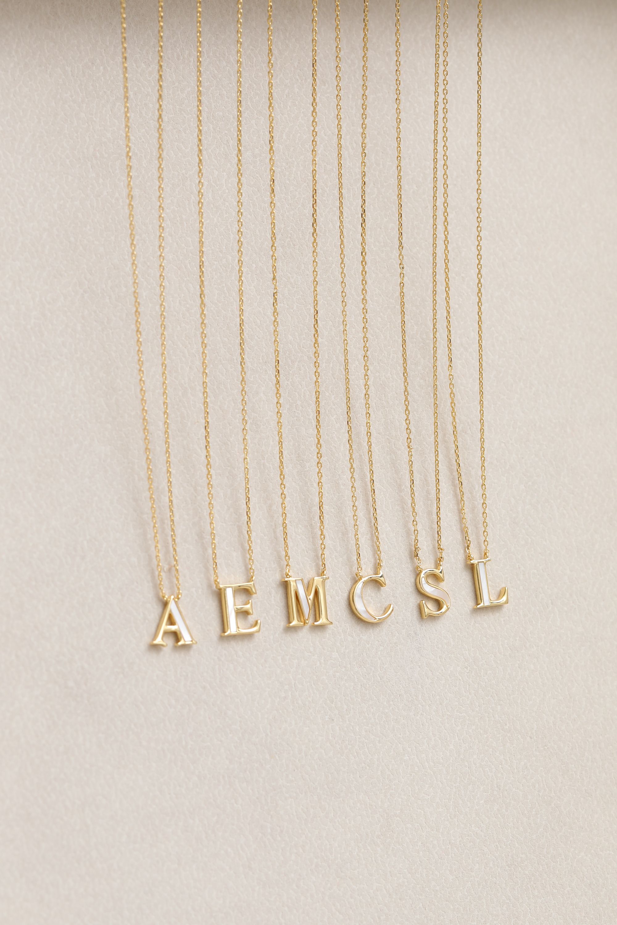 Inicio 14K Gold Plated and Mother of Pearl Initial Pendant - M - Gift Pouch image 5