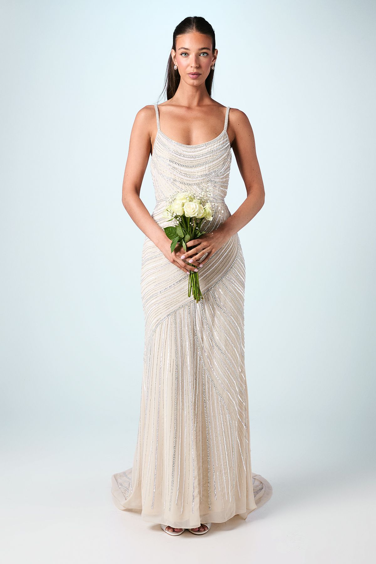 Coast Embellished Strappy Maxi Wedding Dress with Train Nude image 1