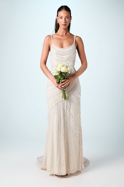Coast Embellished Strappy Maxi Wedding Dress with Train Nude