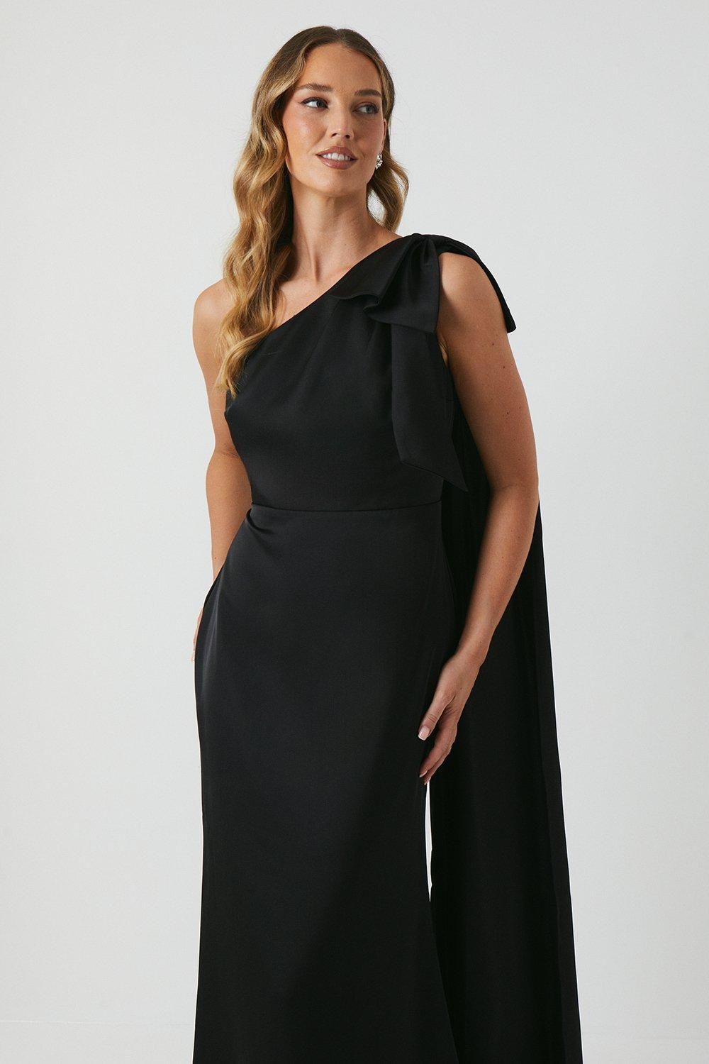 Coast Bow And Drape Detail One Shoulder Satin Bridesmaid Dress Black image 2