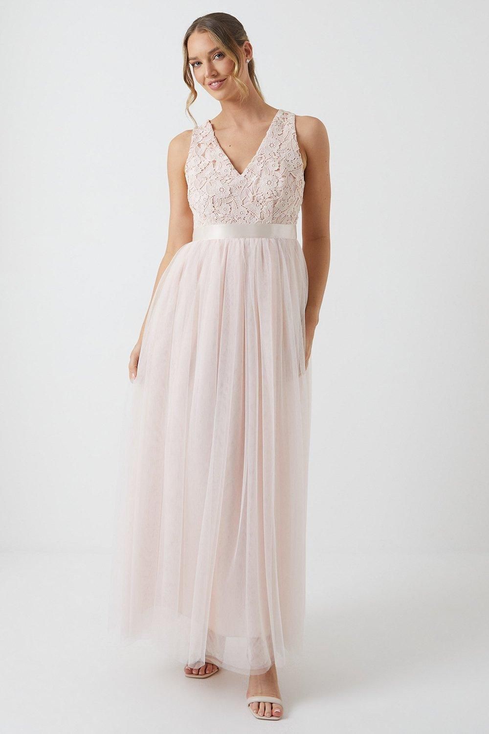 Coast Crochet Lace Two In One Bridesmaid Maxi Dress Blush image 1