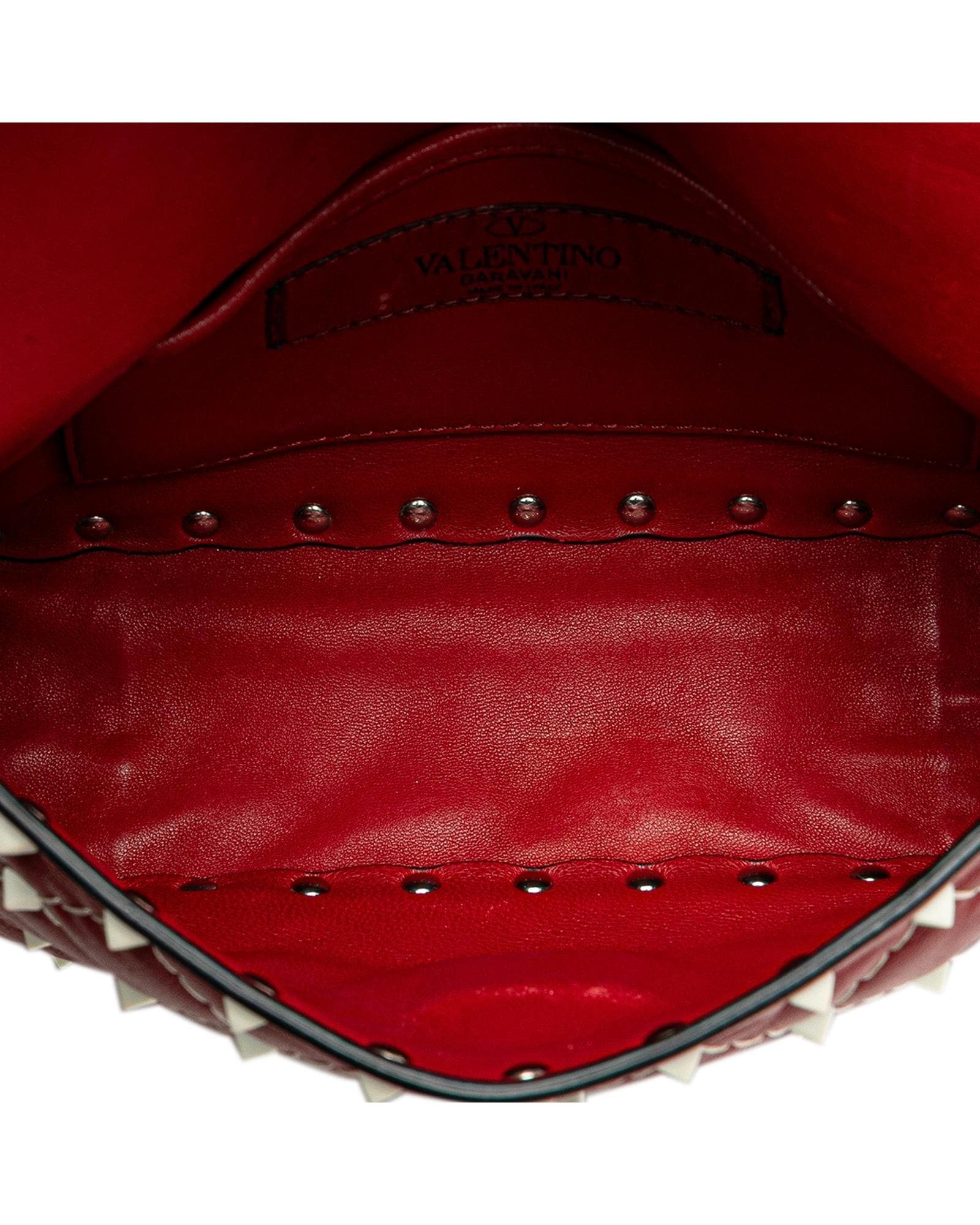 Valentino Preloved Rockstud Quilted Leather Shoulder Bag Wo - Red Satchel image 5