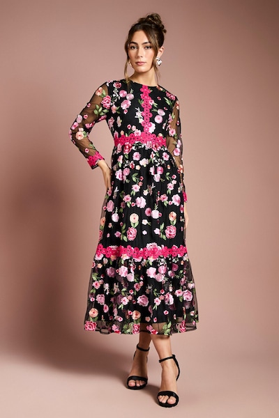 Coast Embroidered Floral Maxi Dress Black