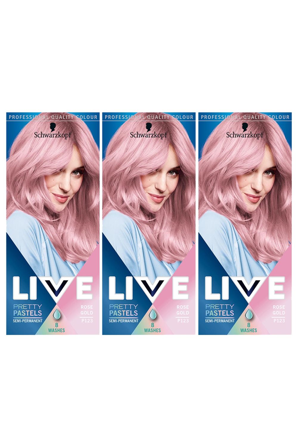 Schwarzkopf Live Ultra Brights 'Hair Dye' P123 Rose Gold 3 Pack image 1
