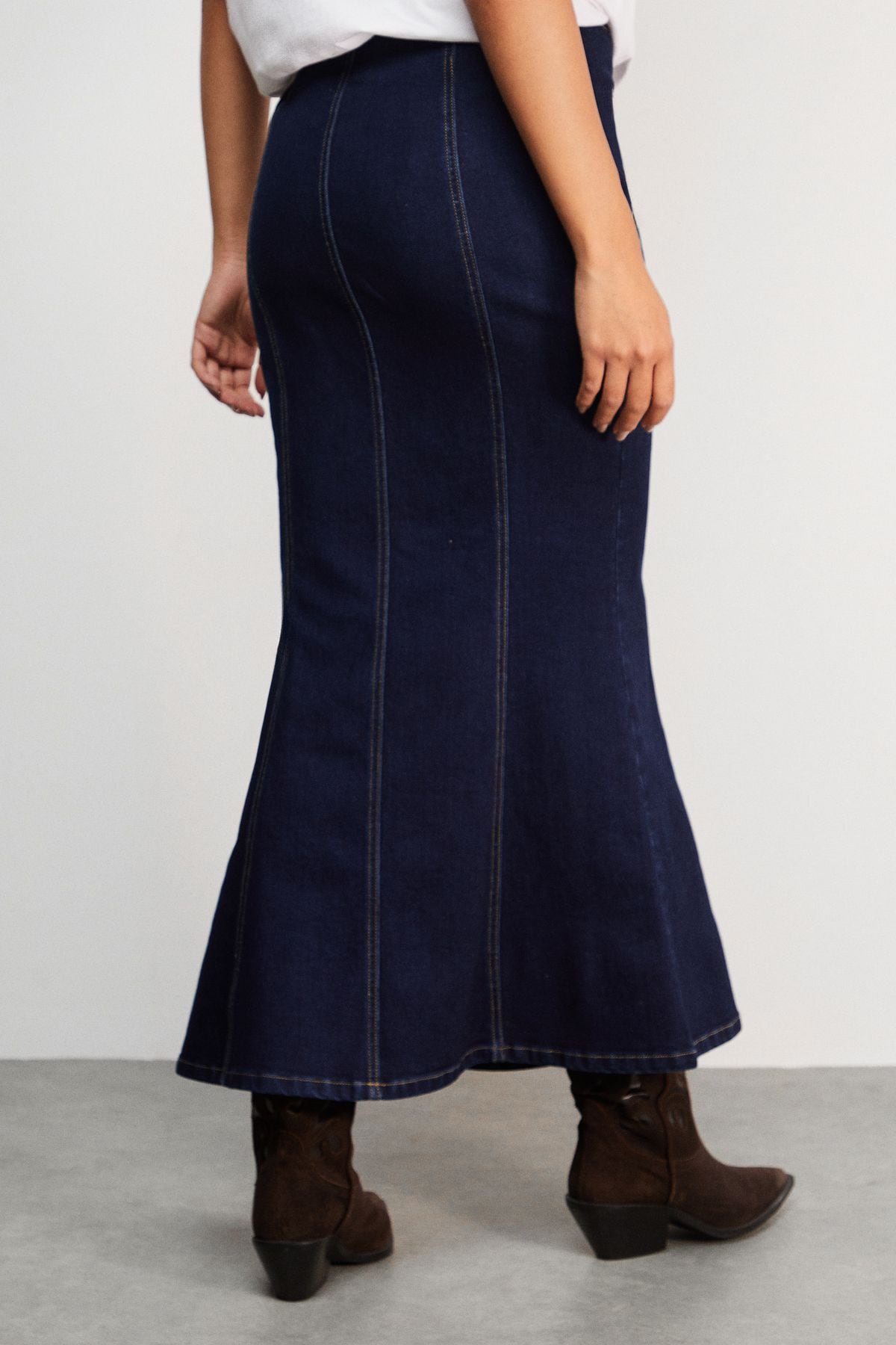 Warehouse Denim Fishtail midi skirt Indigo image 3