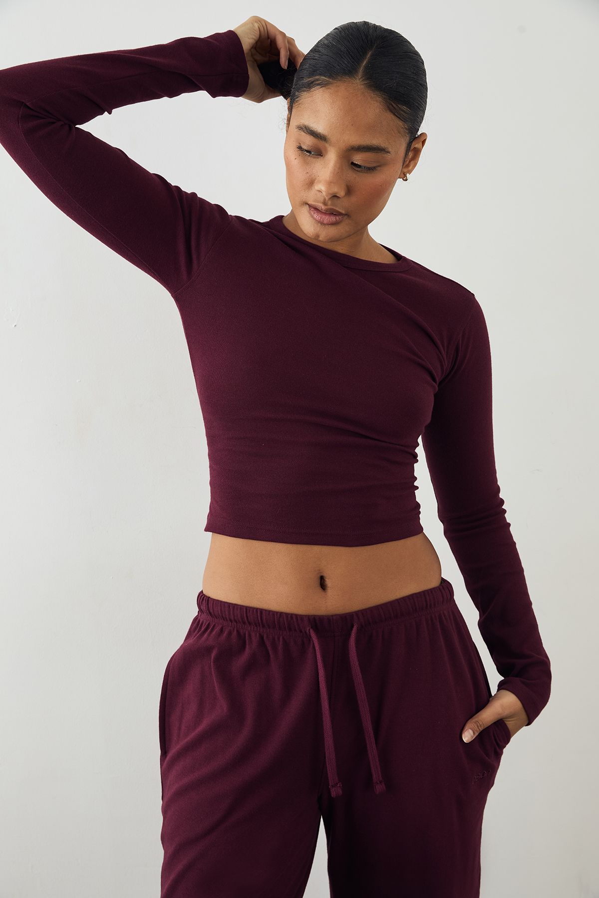 DSGN Studio DSGN Studio Embroidered Long Sleeve Top Burgundy image 3