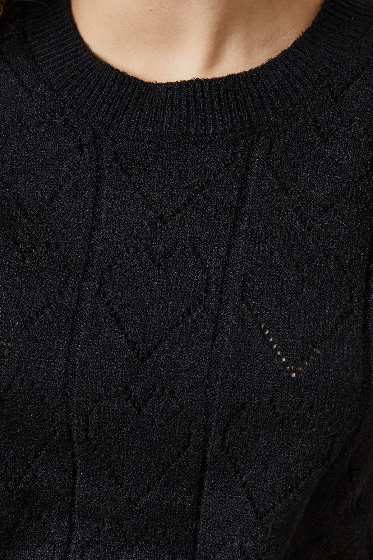 Oasis Heart Pointelle Crew Neck Jumper Black image 5