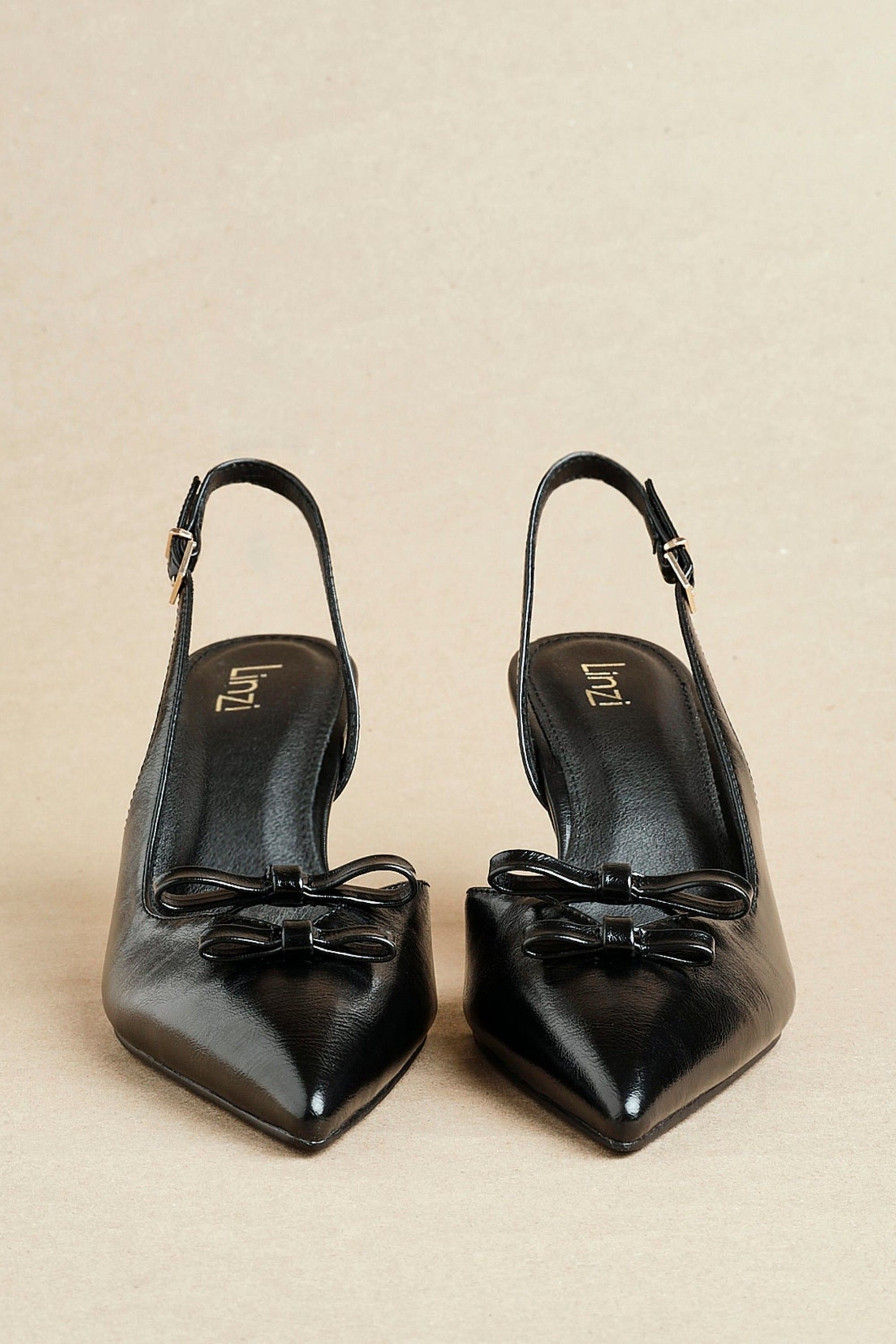 Linzi Aysha Black Faux Leather Court Heels image 6