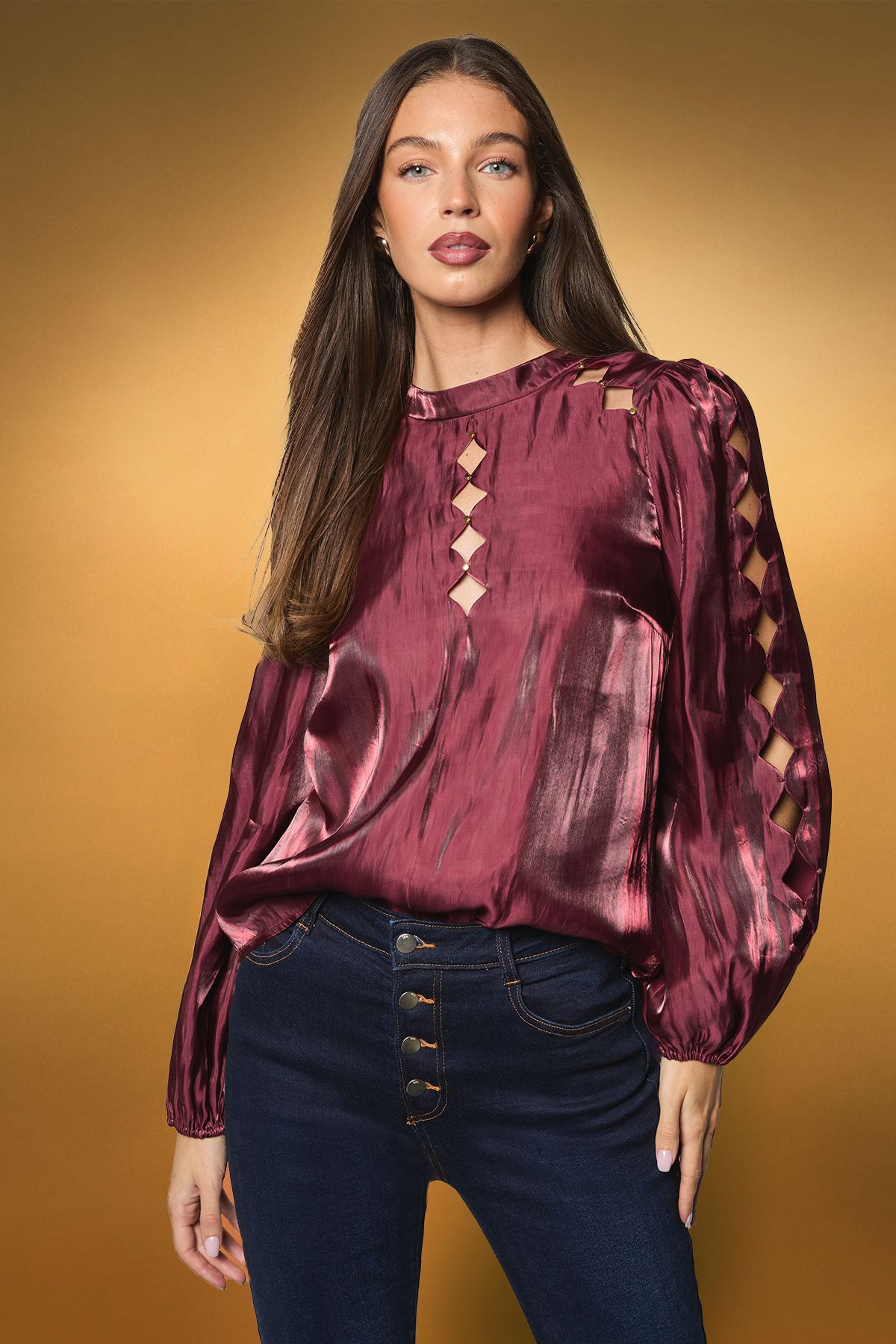 Coast Long Sleeve Cut Work Blouse Red image 1