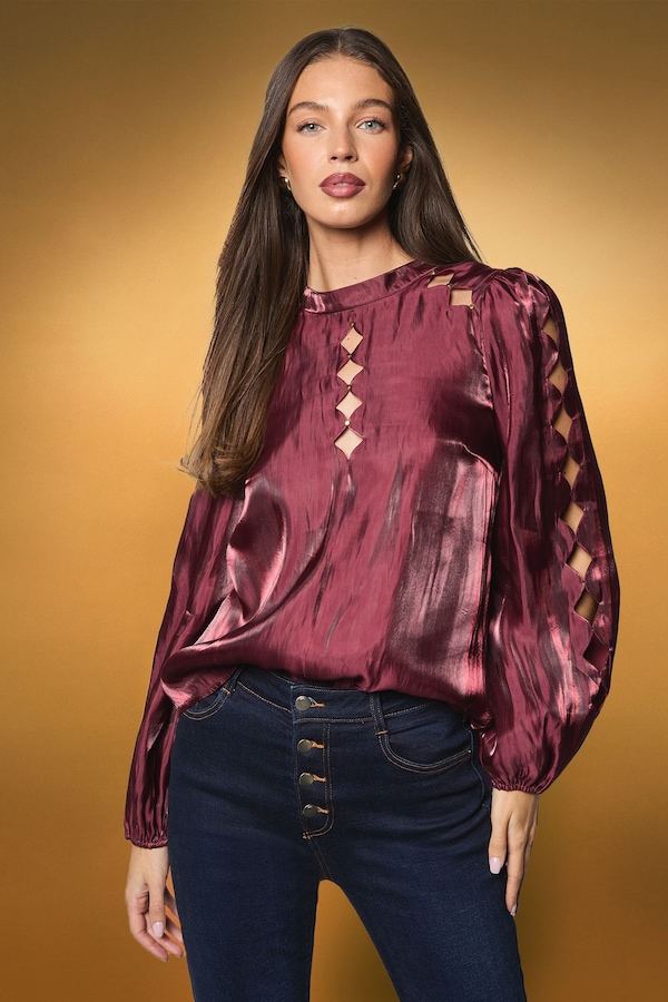 Coast Long Sleeve Cut Work Blouse Red