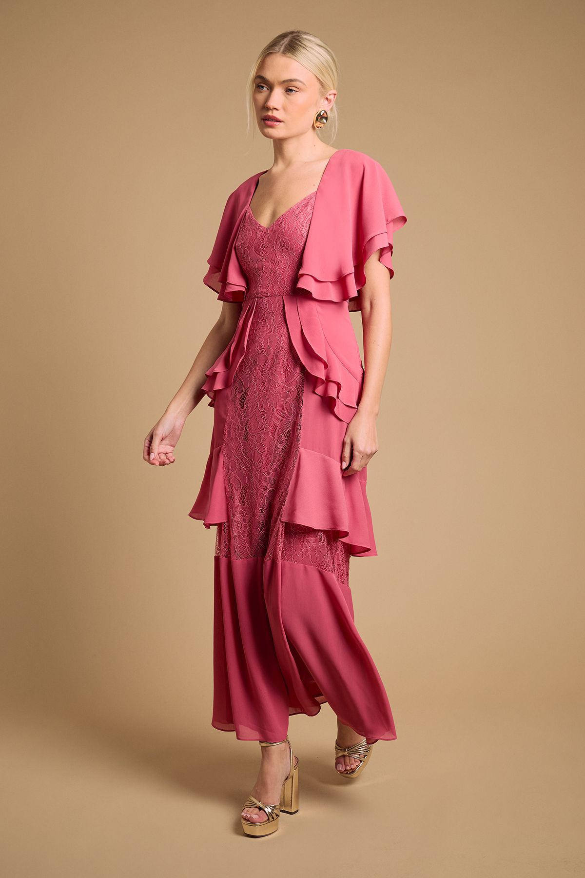 Oasis Lace Panel Ruffle Maxi Dress Desert Rose image 1