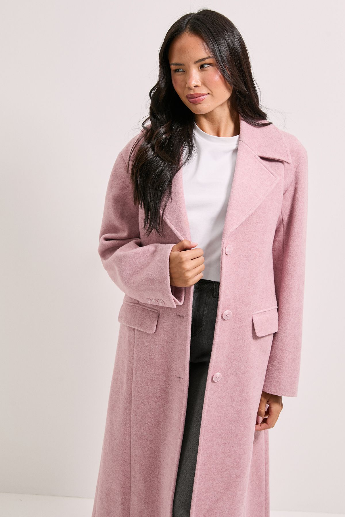 Dorothy Perkins Brushed Relaxed Longline Coat Pink image 4