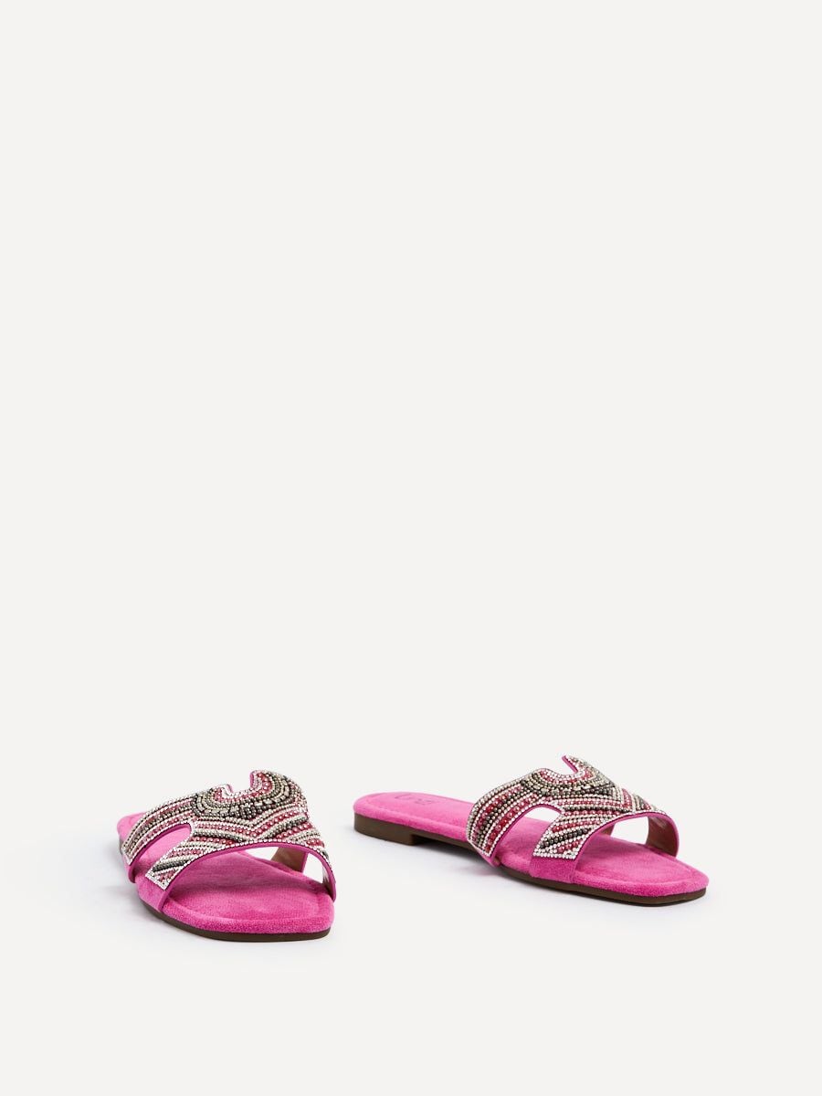 Linzi Indira Fuchsia Suede Aztec Design Embellished Slider Sandal image 3