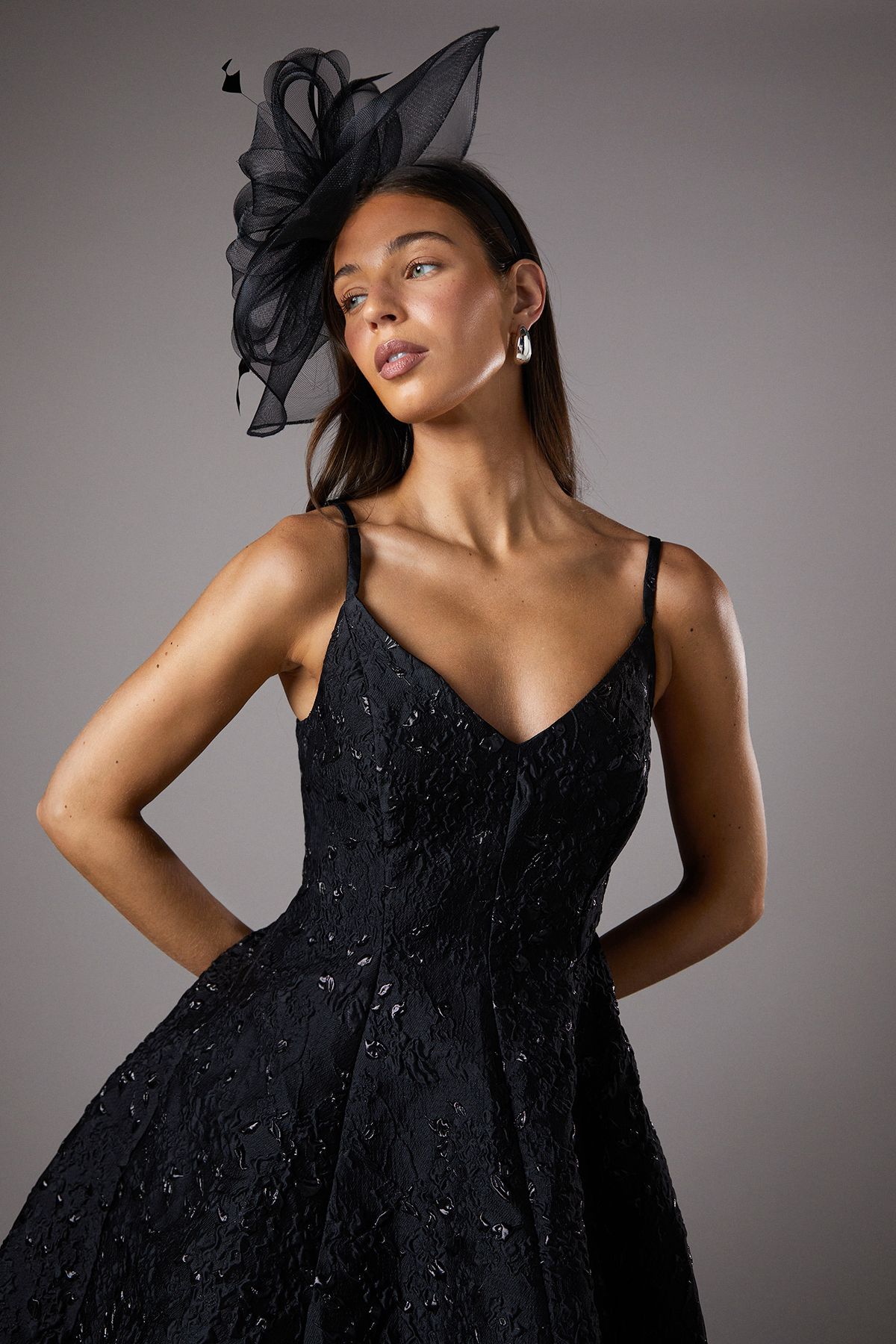 Coast Jacquard Cami Midi Dress Black image 4