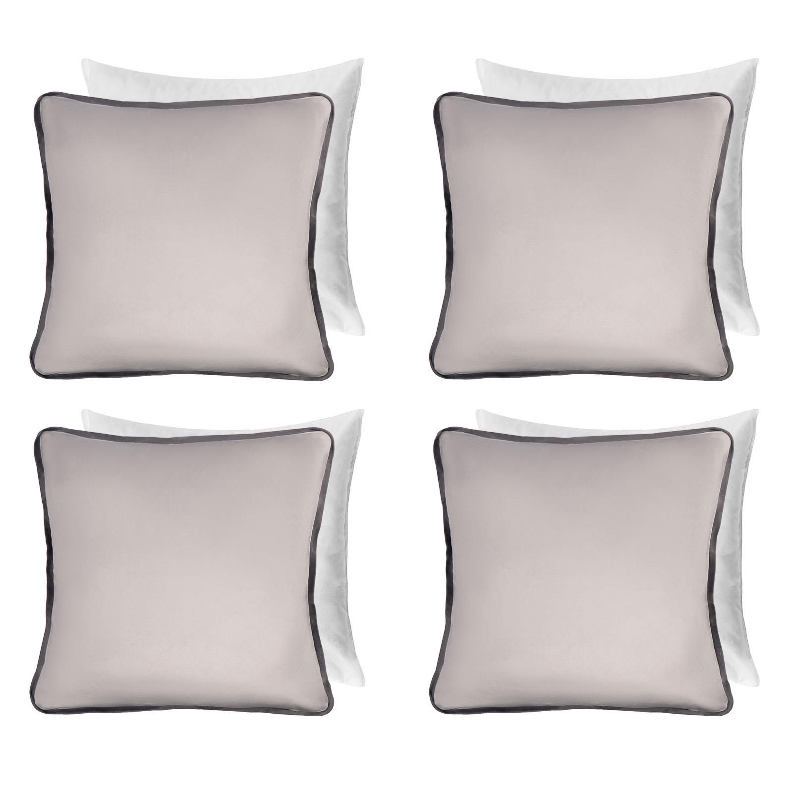 OHS 4 Pack Matte Velvet Piped Filled Cushion Covers Home Decor Set image 1