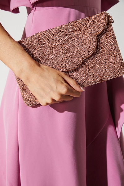 Coast Pearl Beaded Scallop Clutch Bag With Shoulder Strap Rose Gold