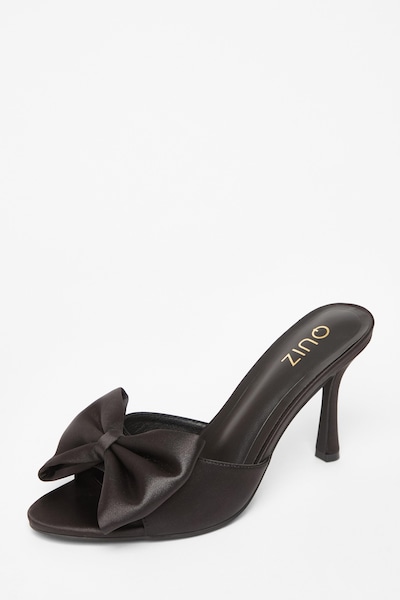 Quiz Black Satin Bow Mule Heels