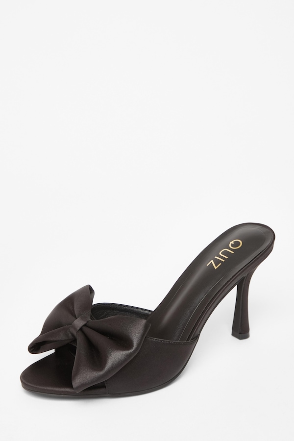 Quiz Black Satin Bow Mule Heels