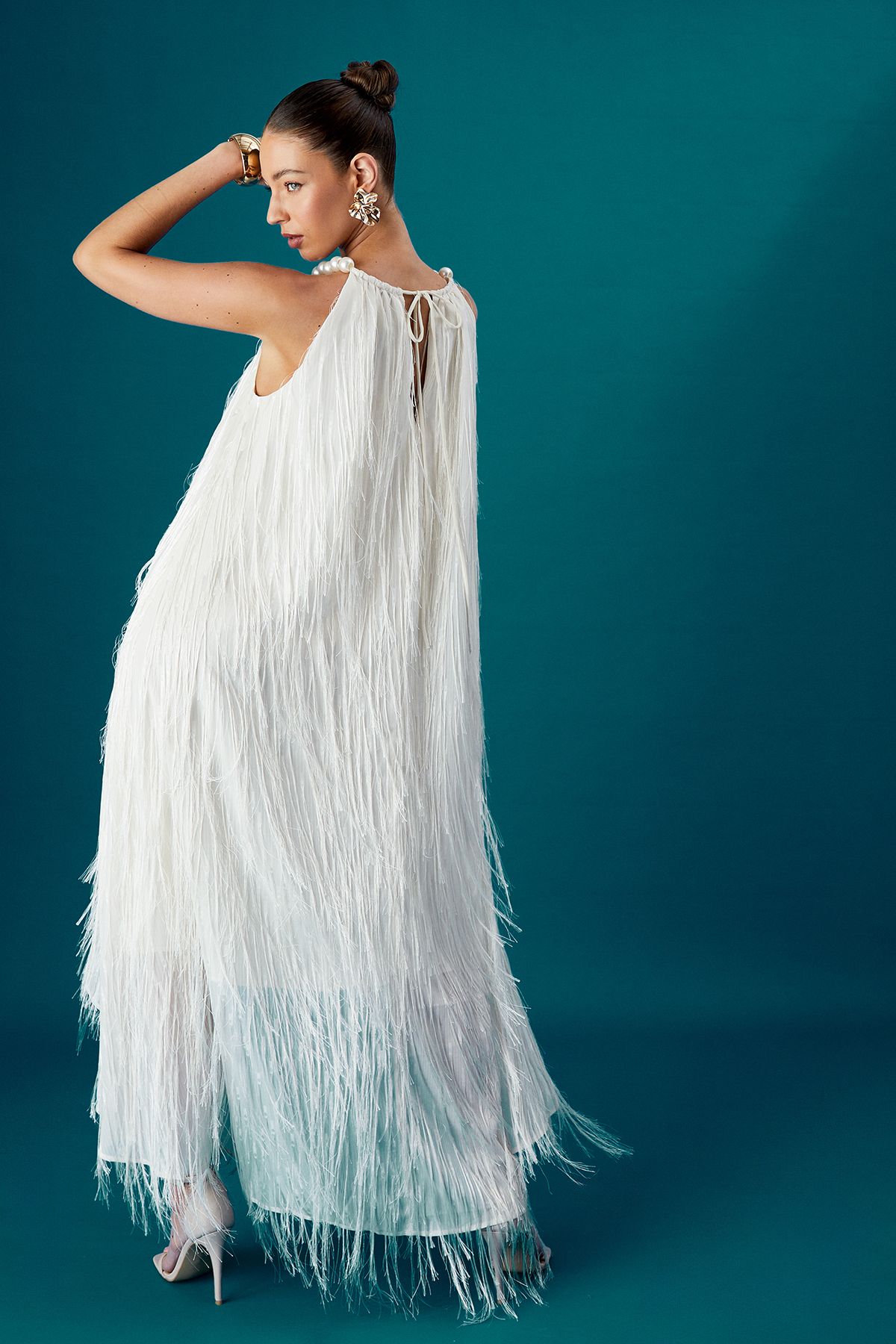 Coast Coast Muse Feather Pearl Trim Volume Maxi Dress Ivory image 3