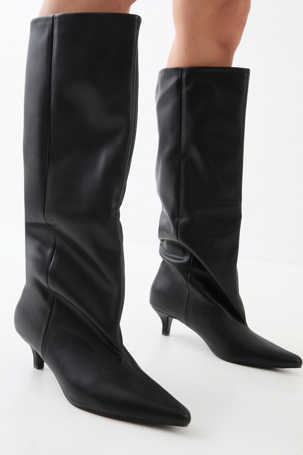 MissPap Low Stiletto Heel Knee High Boots Black image 4