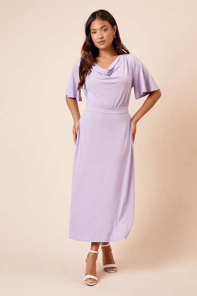 Dorothy Perkins Petite Cowl Neck Tie Back Jersey Midi Dress Lilac