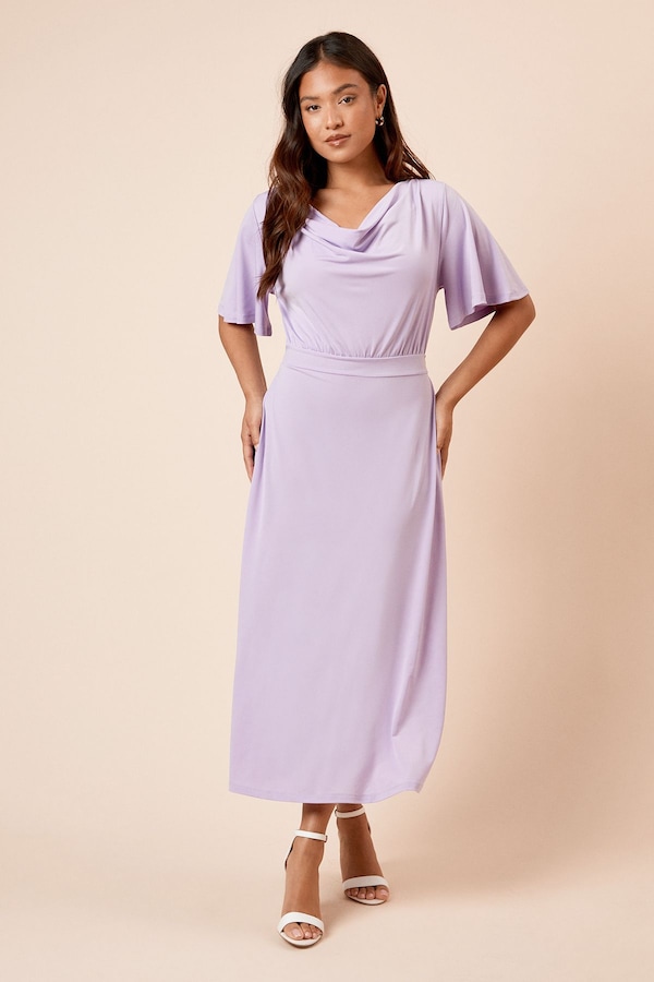 Dorothy Perkins Petite Cowl Neck Tie Back Jersey Midi Dress Lilac