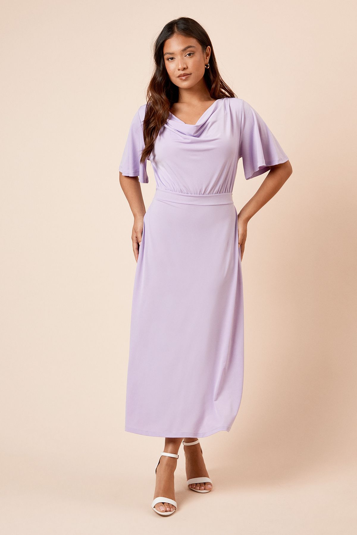 Dorothy Perkins Petite Cowl Neck Tie Back Jersey Midi Dress Lilac image 1