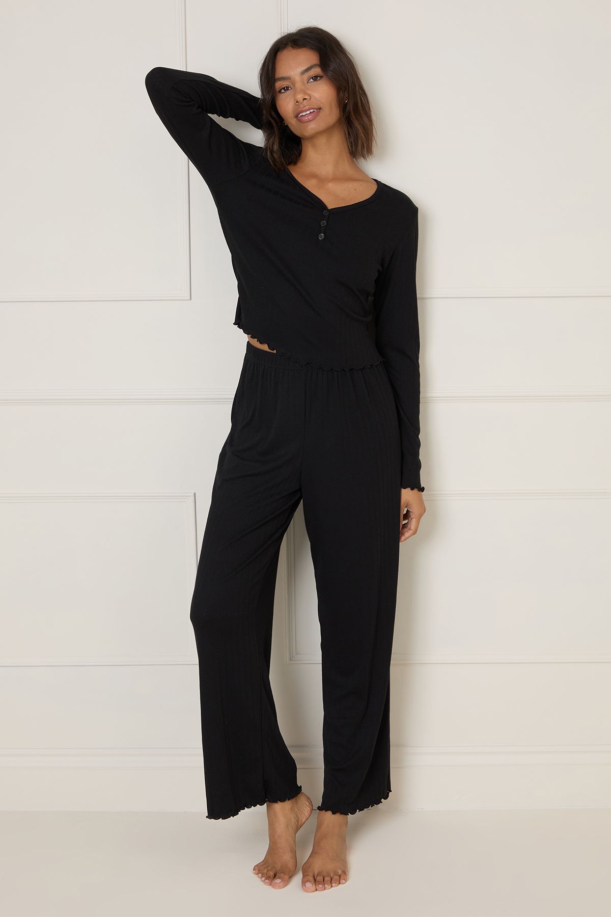 Oasis Pointelle Jersey Pyjama Set Black image 1