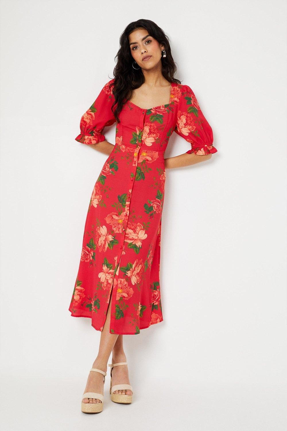 Dorothy Perkins Petite Floral Button Through Midi Dress Floral image 4