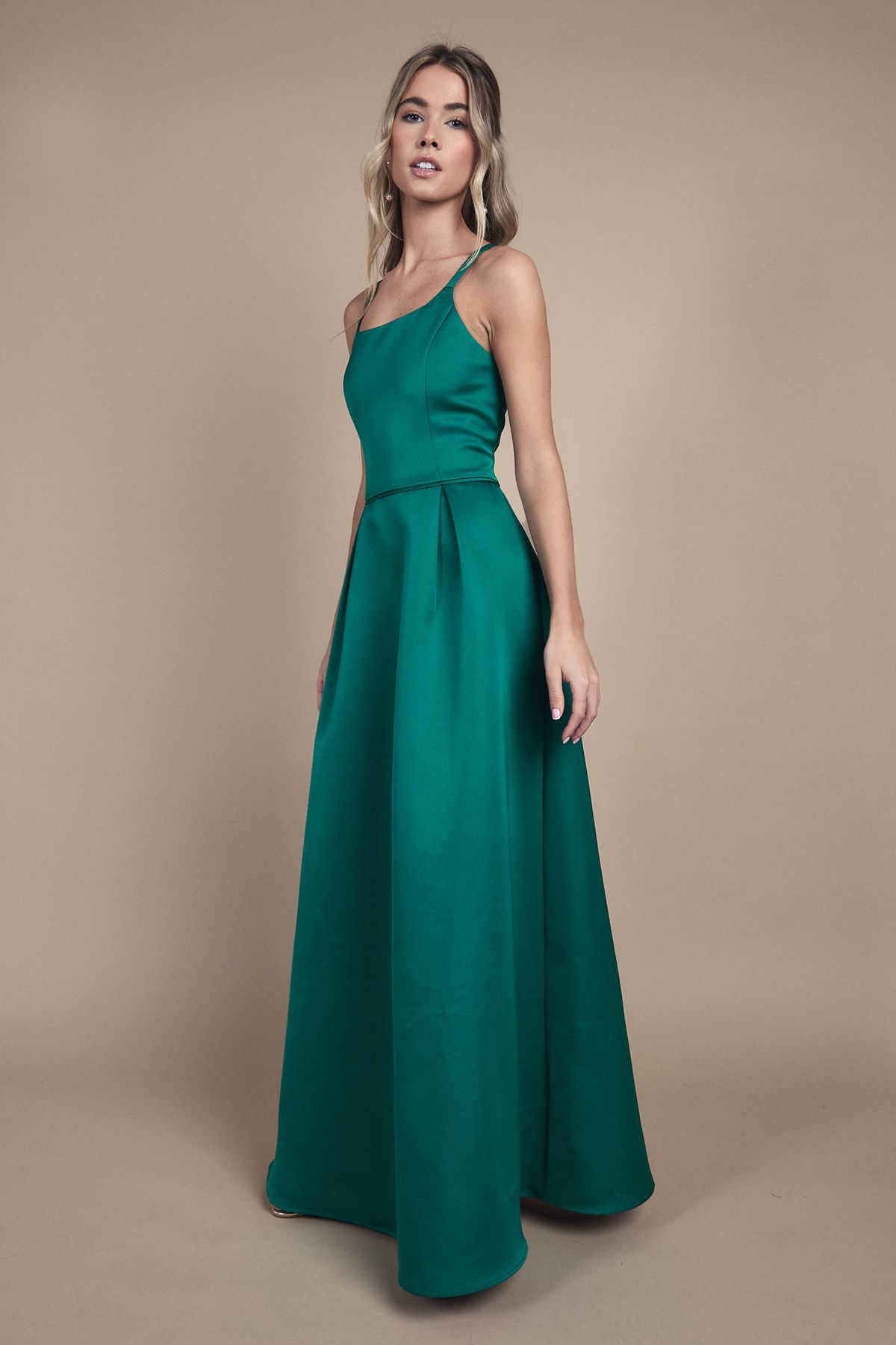 Coast Teen Structured Satin Full Skirted Bridesmaid Dress Emerald image 4