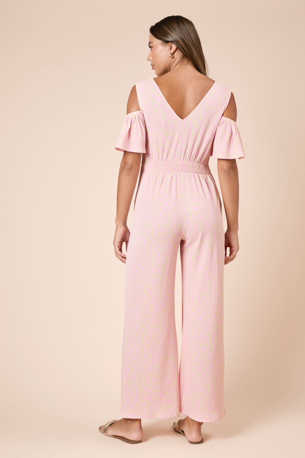 Dorothy Perkins Pink Animal Cold Shoulder Flutter Sleeve Jersey Jumpsuit Pink image 5