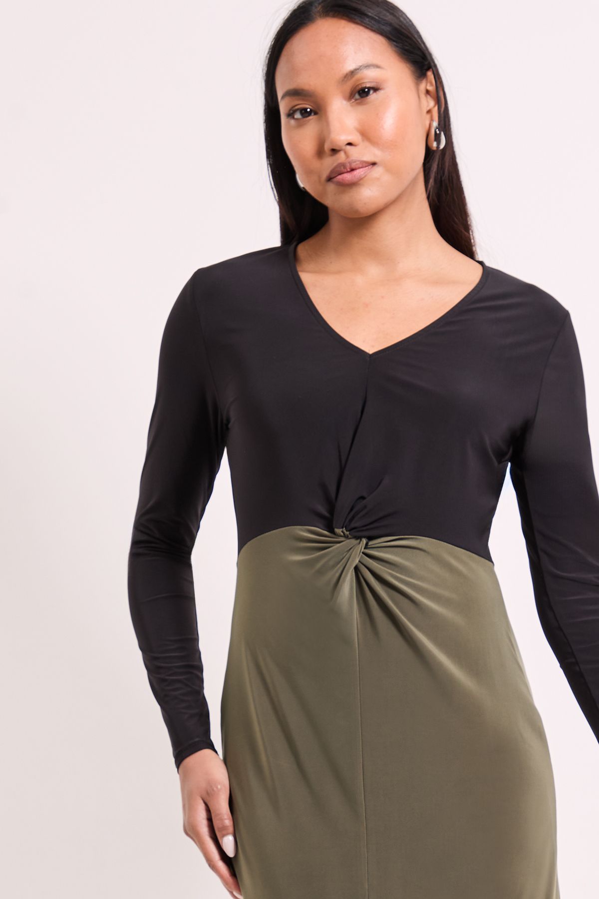 Principles Twist Knot Detail Jersey Midi Dress Olive image 2