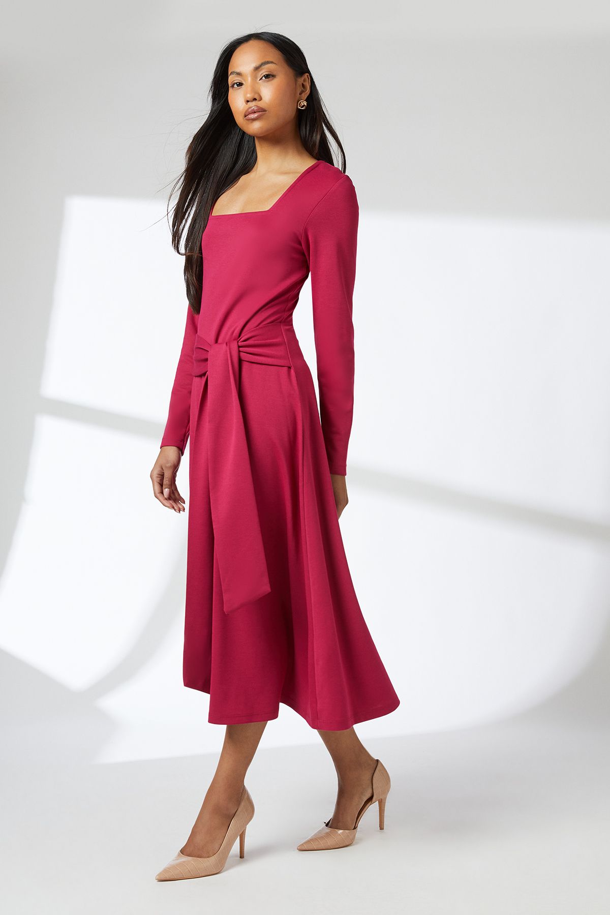 Principles Raspberry Square Neck Belted Ponte Midi Dress Raspberry image 1