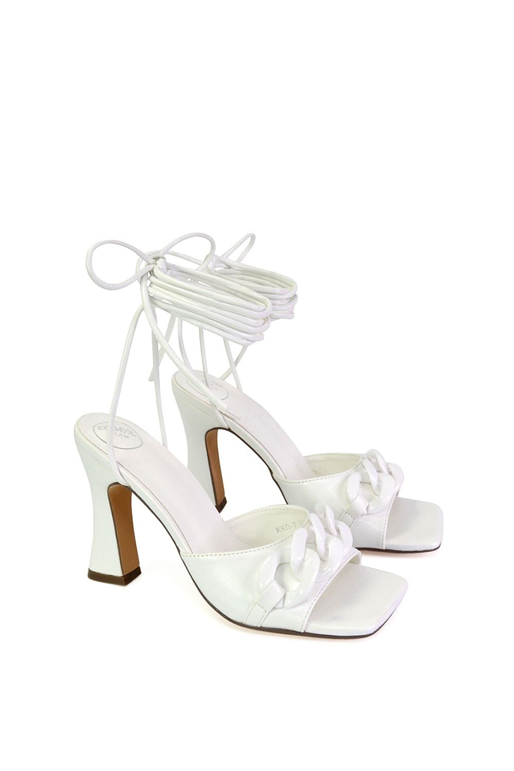 XY London 'Rhegan' Lace Up Chain Detail Square Toe Block High Heel Sandals image 4