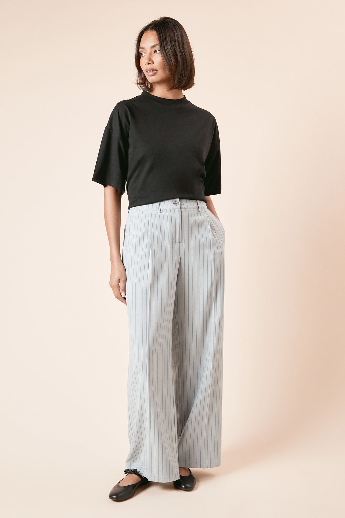 Dorothy Perkins Pinstripe Wide Leg Trouser Light Blue image 1