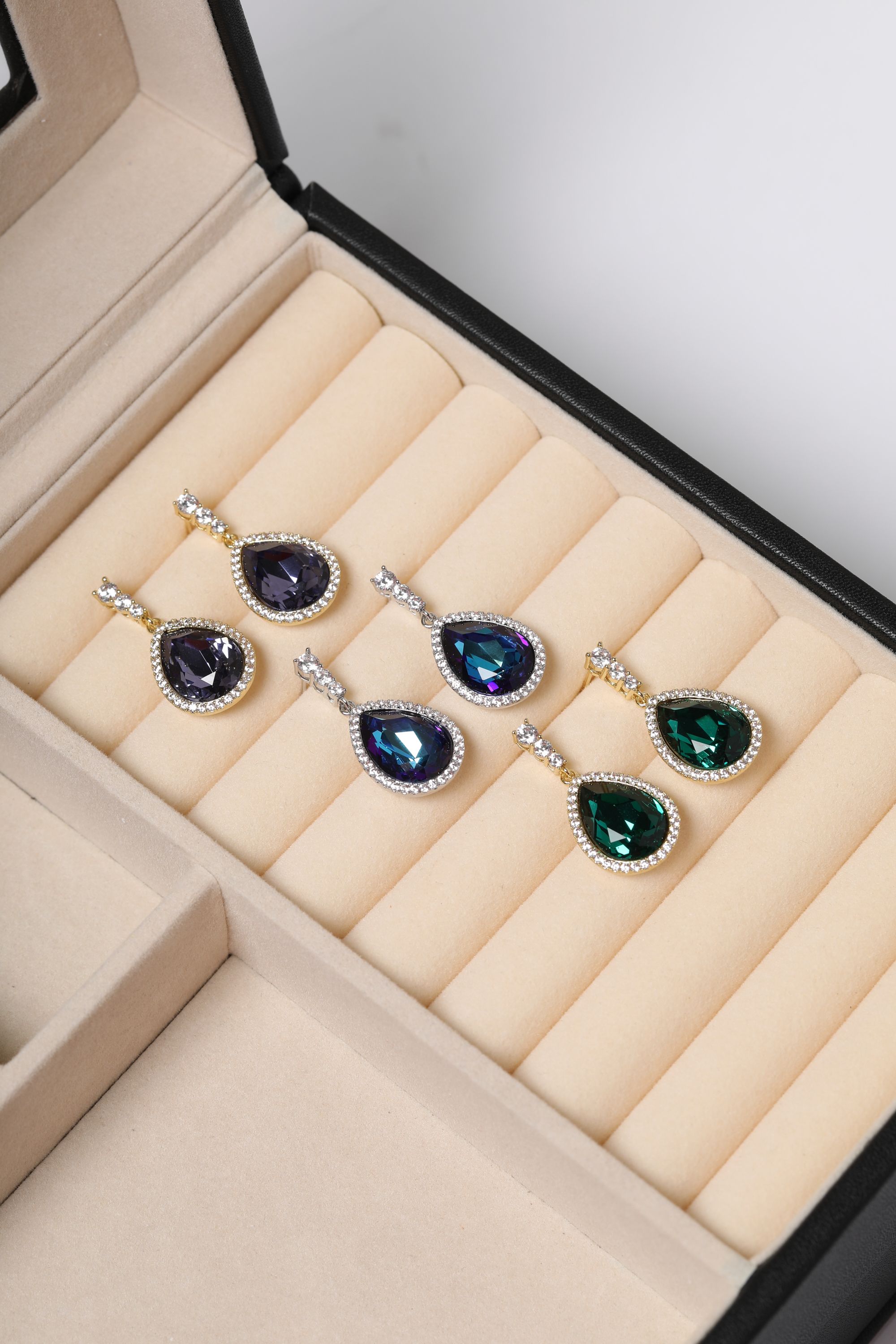 Jon Richard Gold Plated and Emerald Pear Drop Earrings image 3