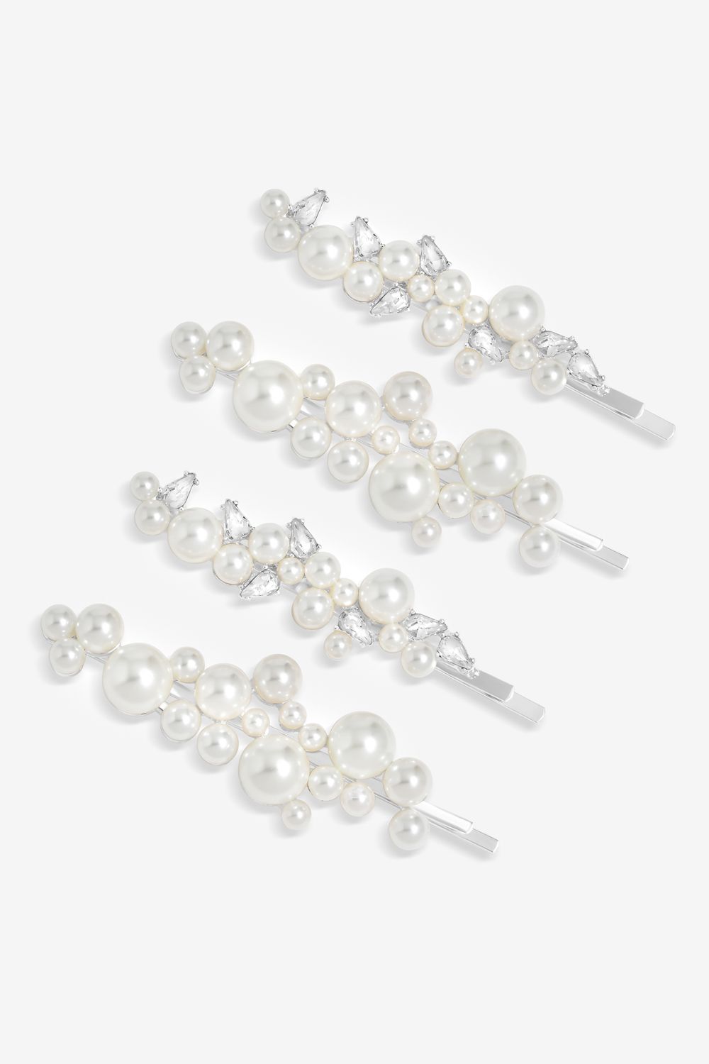 Jon Richard Silver Plated Graduated Pearl And Crystal Hair Slides - Pack of 4