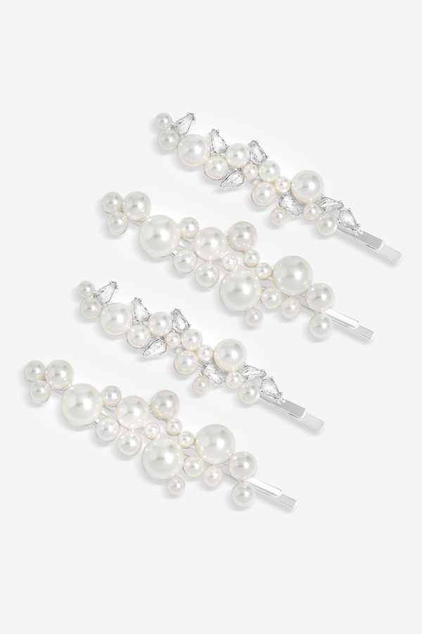 Jon Richard Silver Plated Graduated Pearl And Crystal Hair Slides - Pack of 4