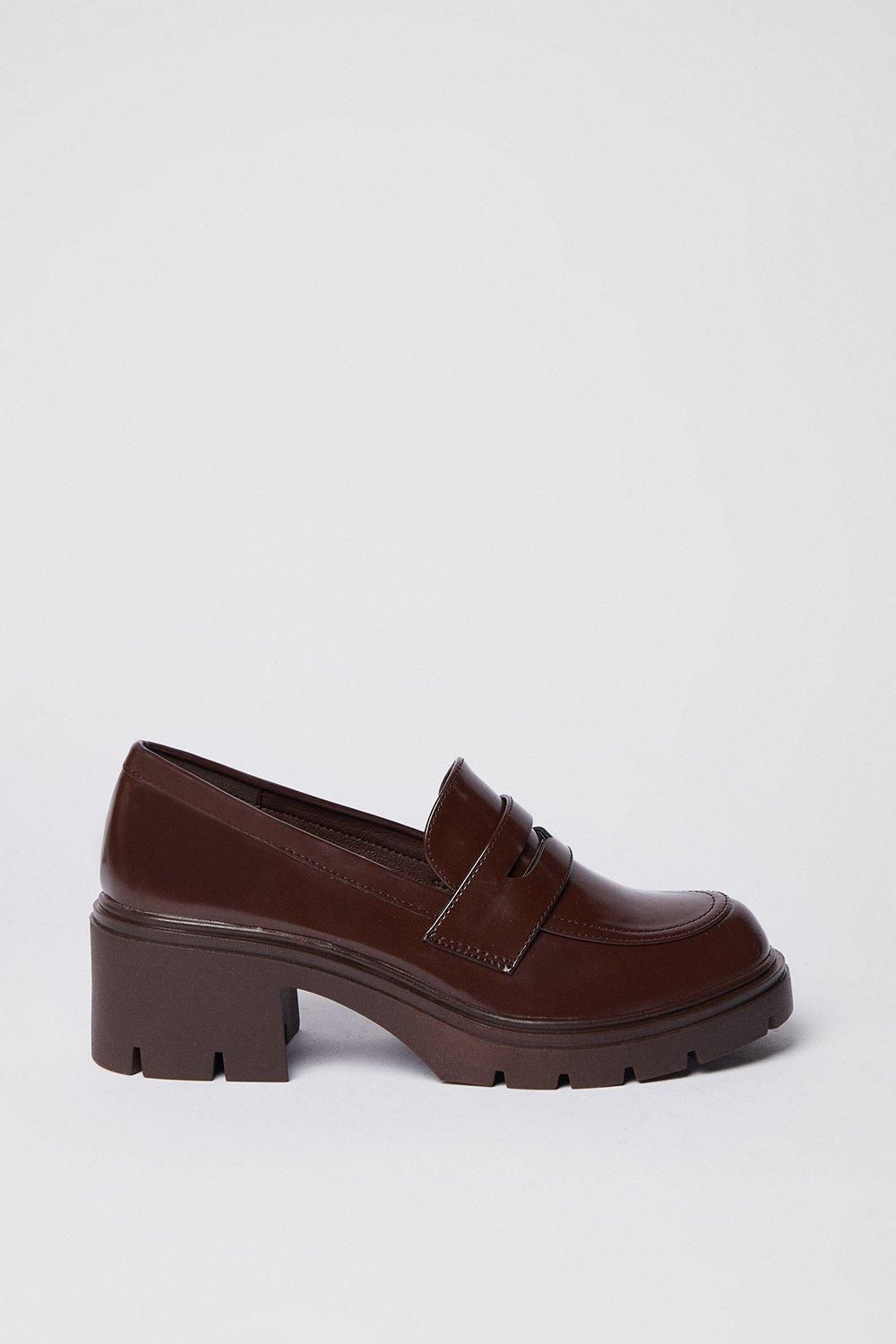 Oasis Verity Chunky Heeled Penny Loafers Brown image 2