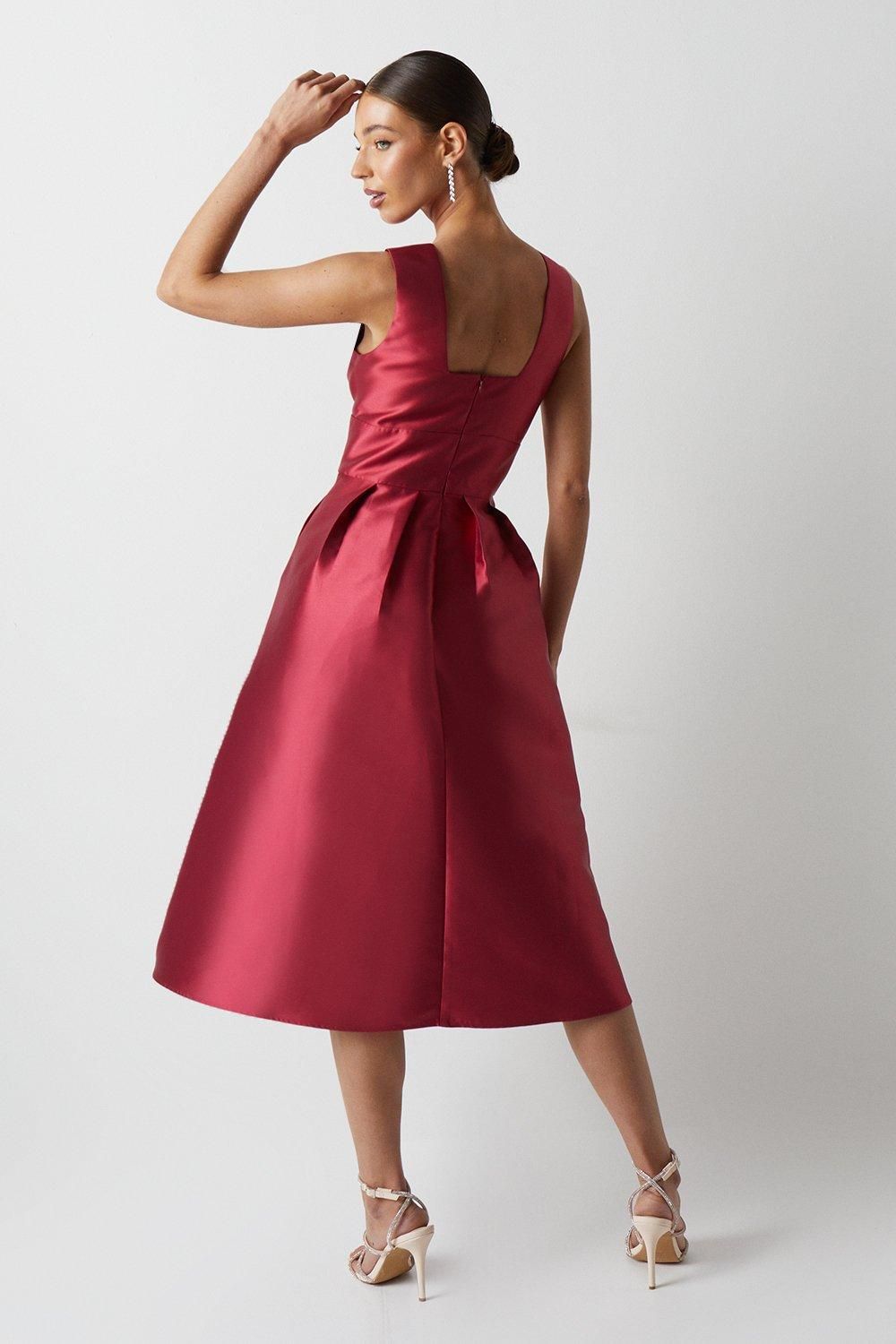 Coast Plunge Neck Structured Twill Midi Bridesmaid Dress Cranberry image 3