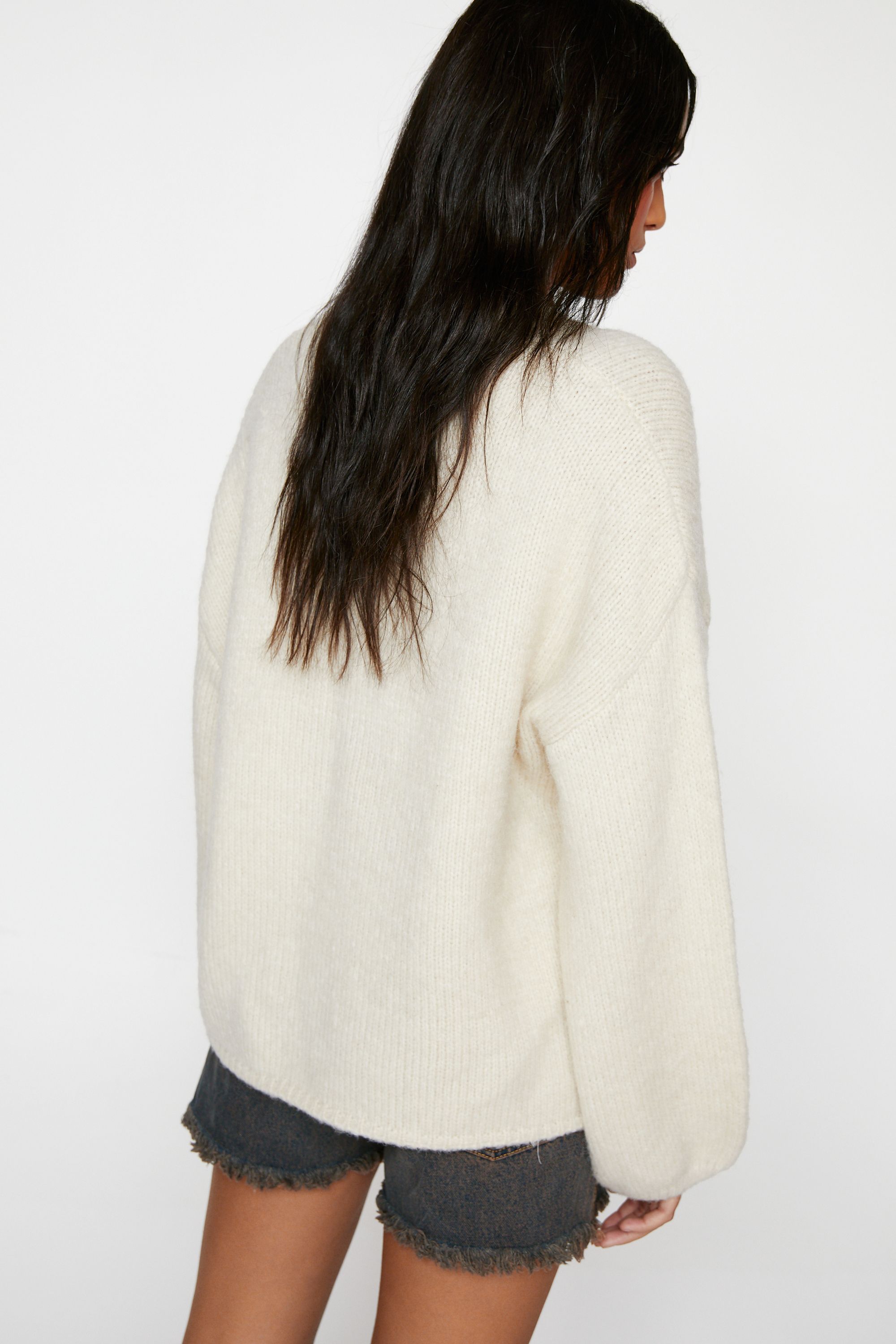 NastyGal Oversized Crew Neck Jumper Ecru image 3