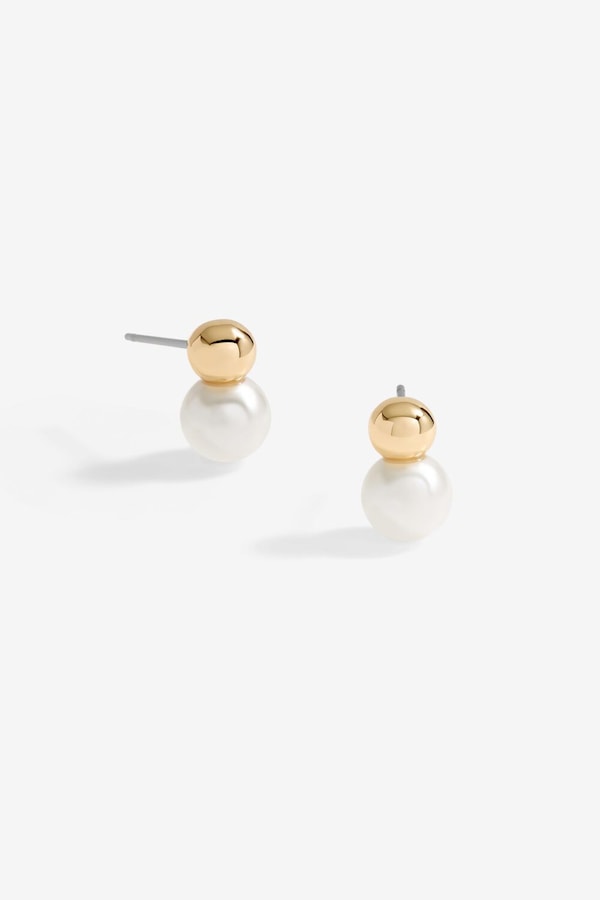 Inicio Gold Plated Mini Polished And Pearl Earrings - Gift Pouch