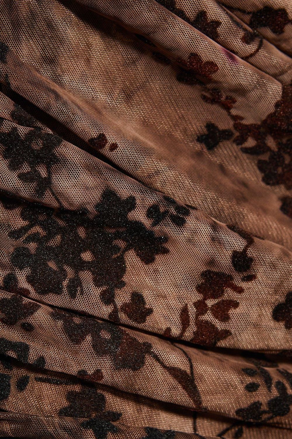 MissPap Devore Mesh Floral Halterneck Twist Detail Mini Dress Taupe image 5