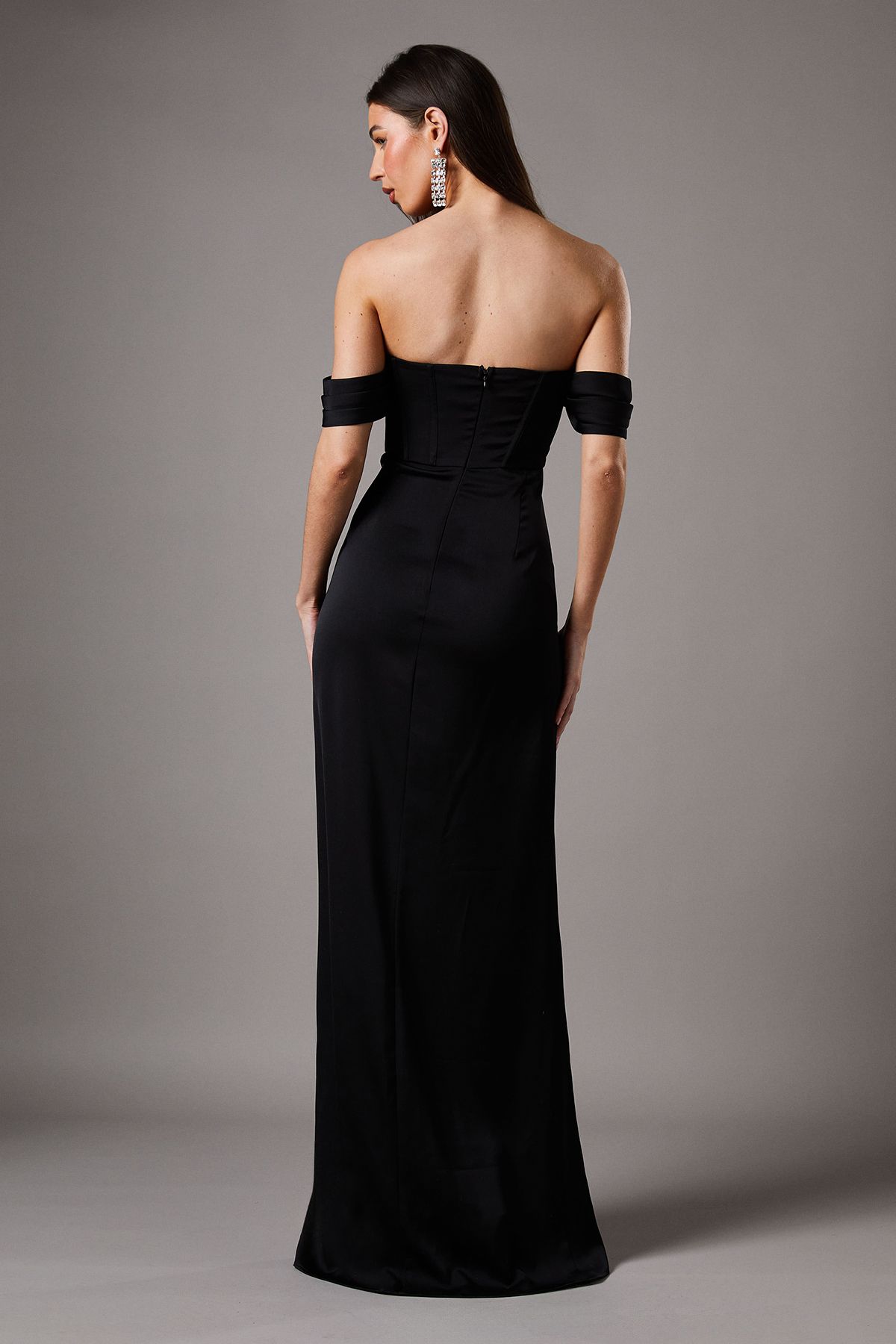 Coast Draped Bardot Corset Satin Black Maxi Dress Black image 3