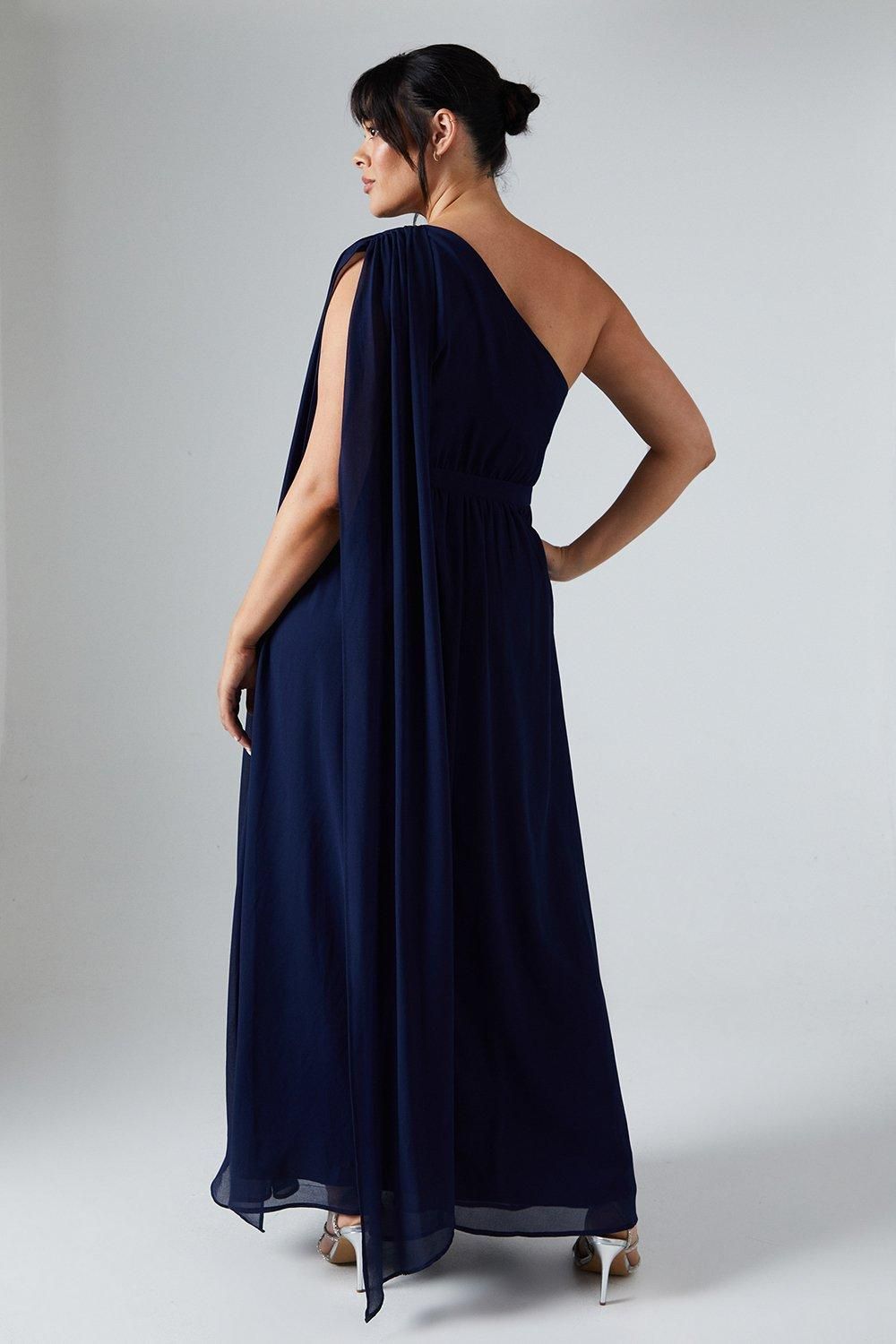 Coast Plus Size Chiffon Drape Shoulder Maxi Bridesmaid Dress Navy image 3