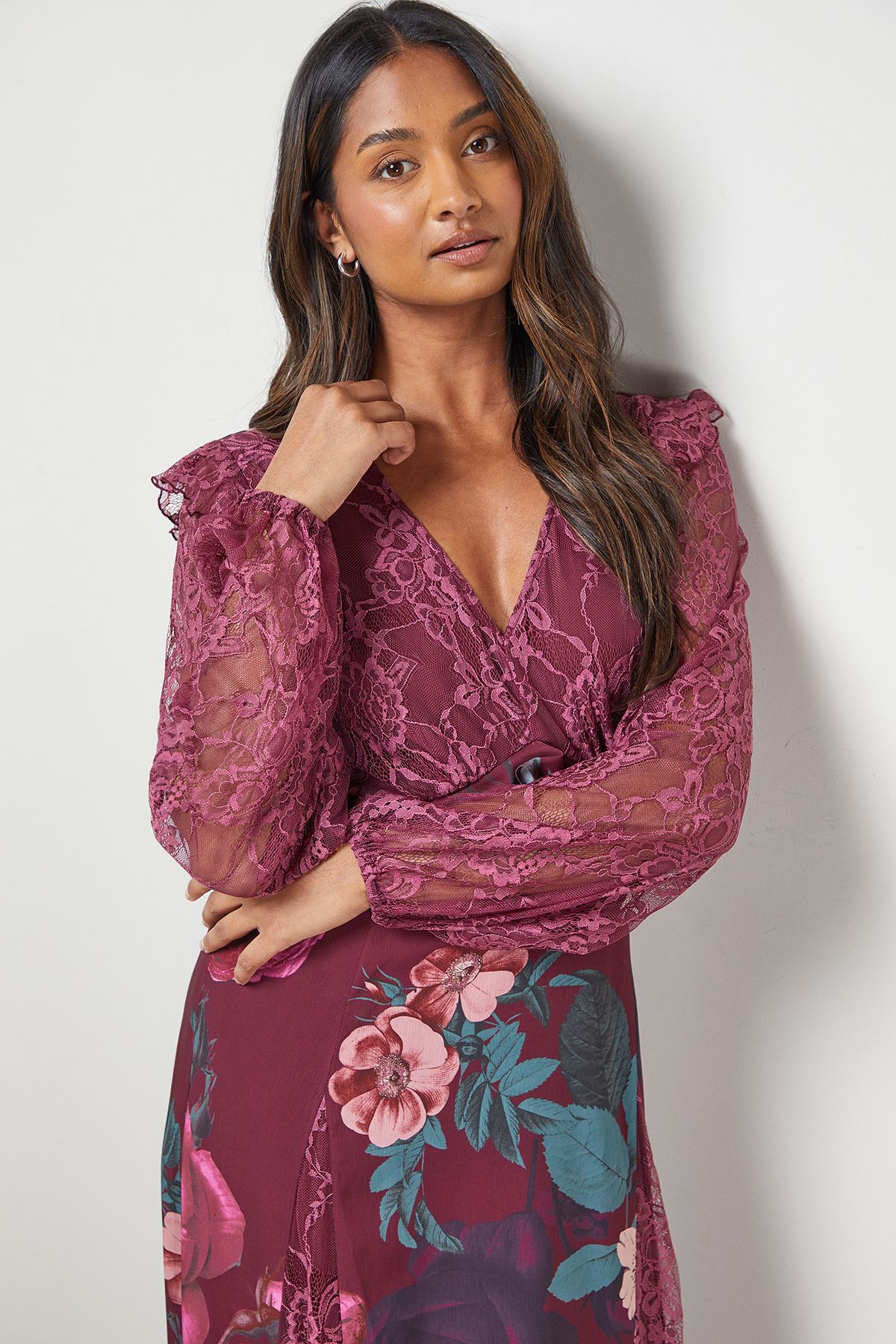 Oasis Lace Mix Midi Dress Multi image 2