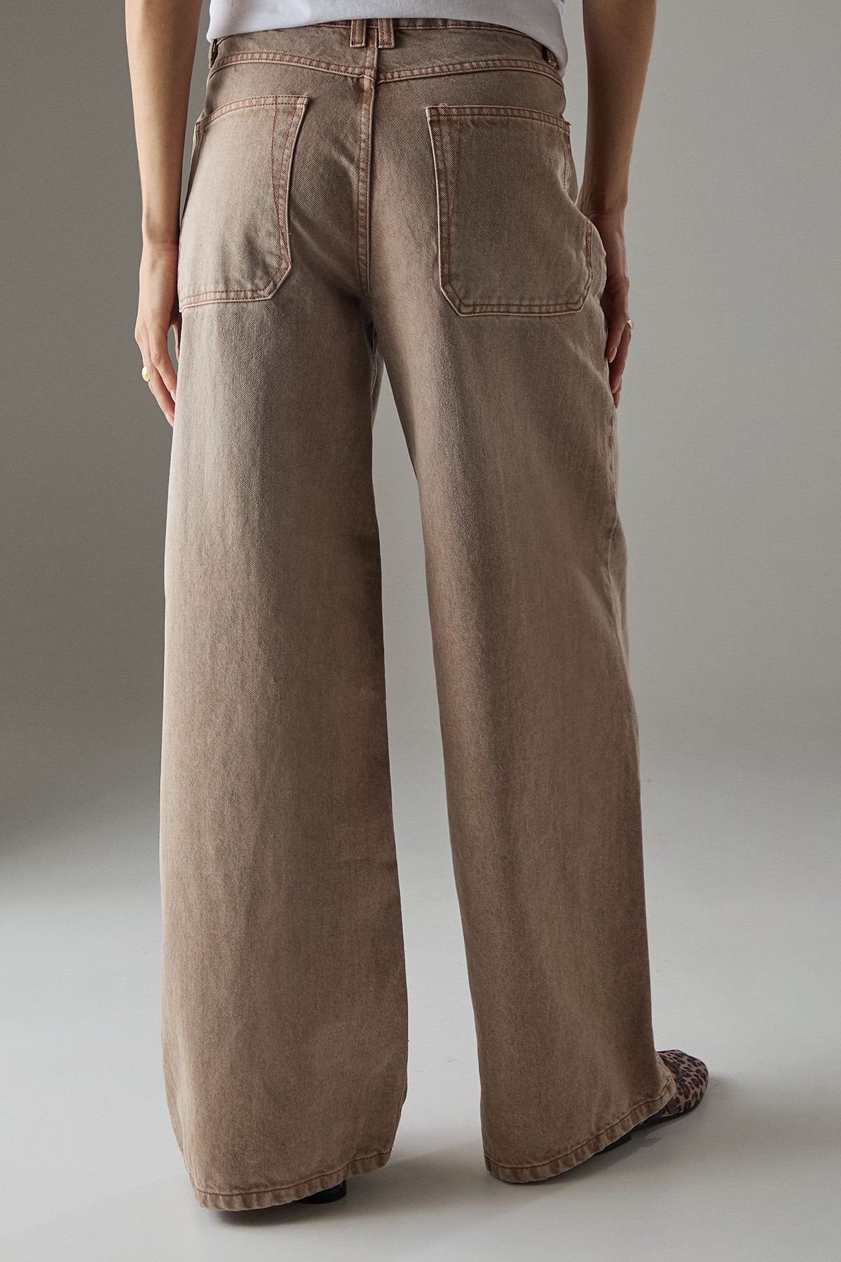 Warehouse Low Rise Wide Leg Denim Jean Tan image 4