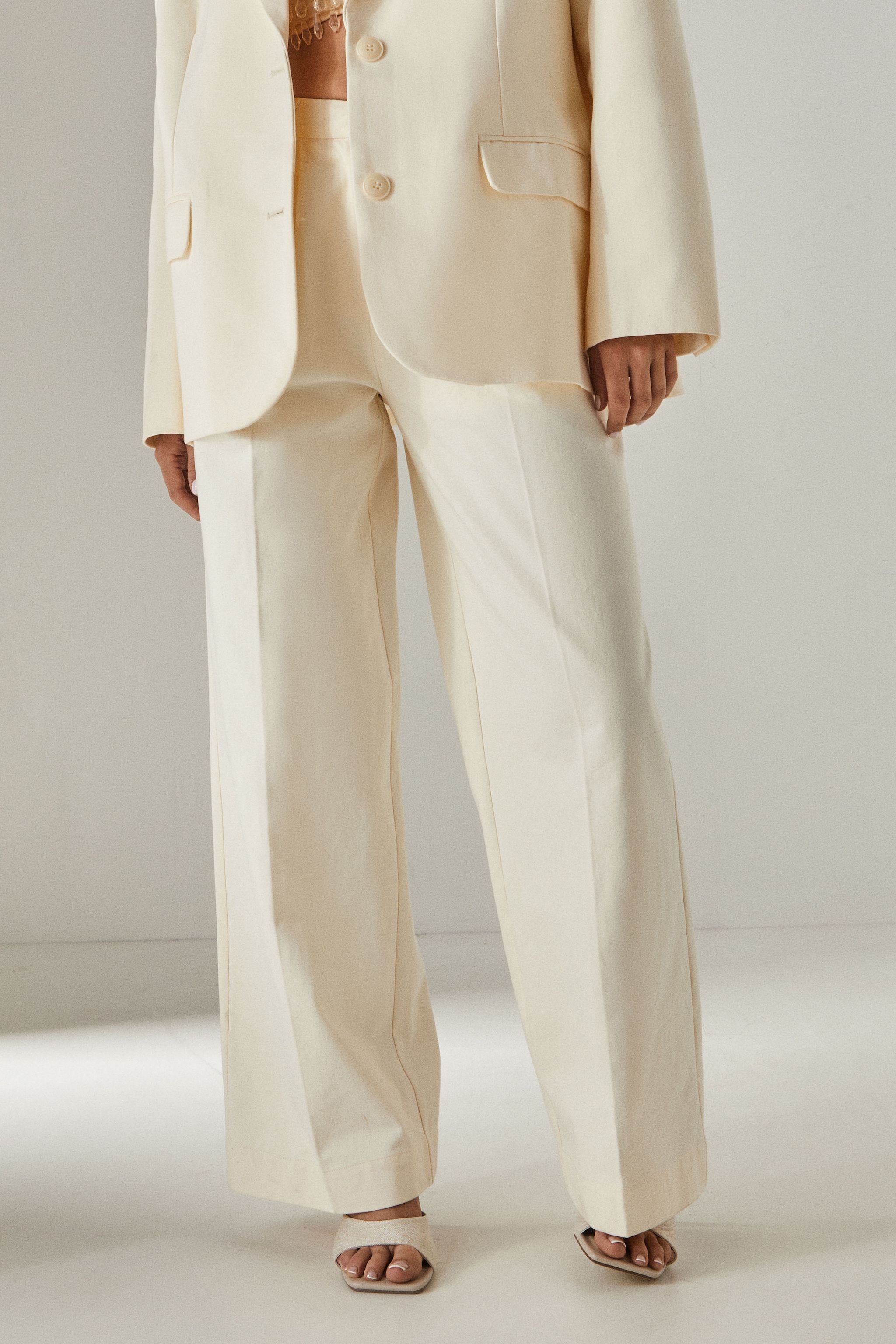 NastyGal Peached Cotton Twill Buckle Tailored Pants Cream image 2