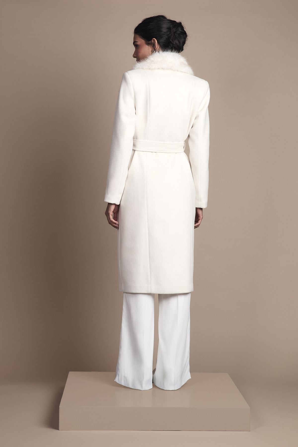 Coast Ivory Faux Fur Collar Occasion Belted Midi Coat Ivory image 3